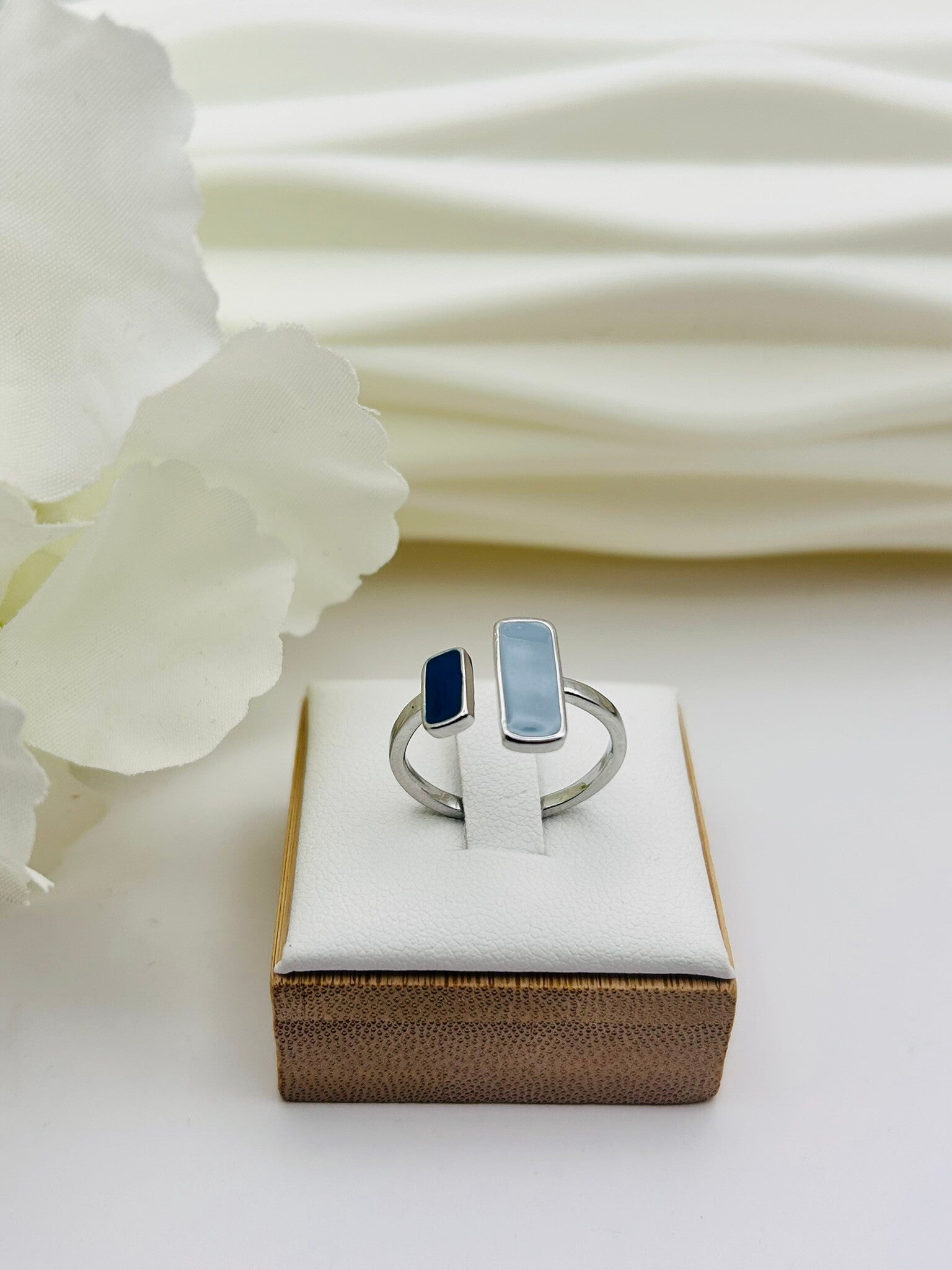 Bague bohème argentée nuances de bleu