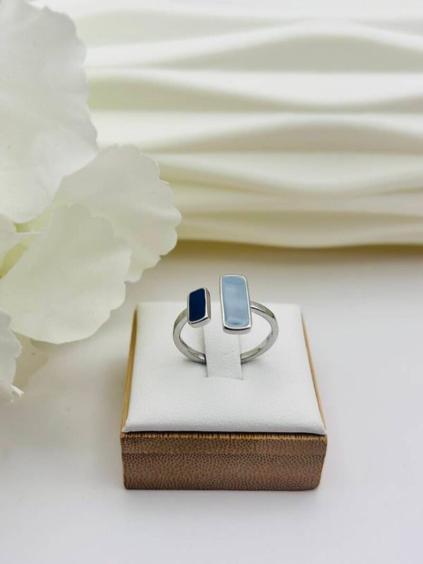 Bague bohème argentée nuances de bleu