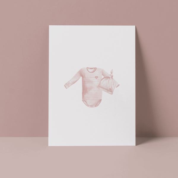 Wenskaart Roze romper - Set van 5-