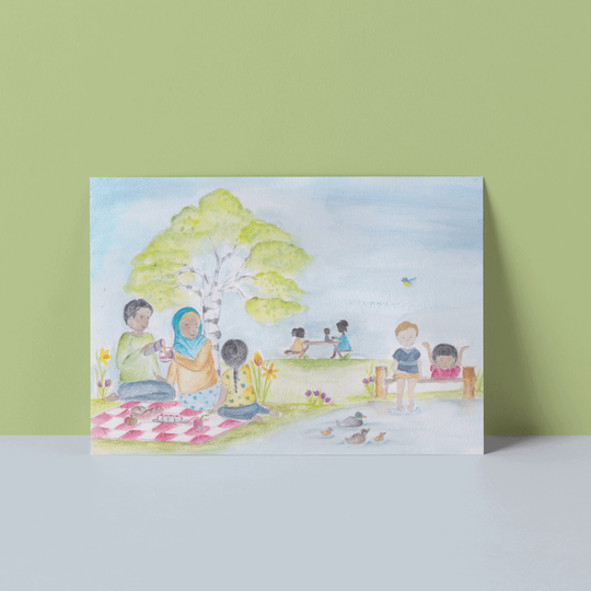 wenskaart Samen spelen - lente