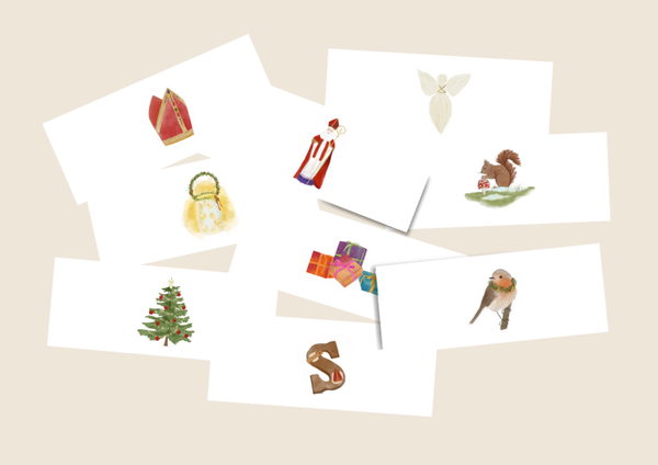 Set Minikaartjes, decembermaand - 20 stuks