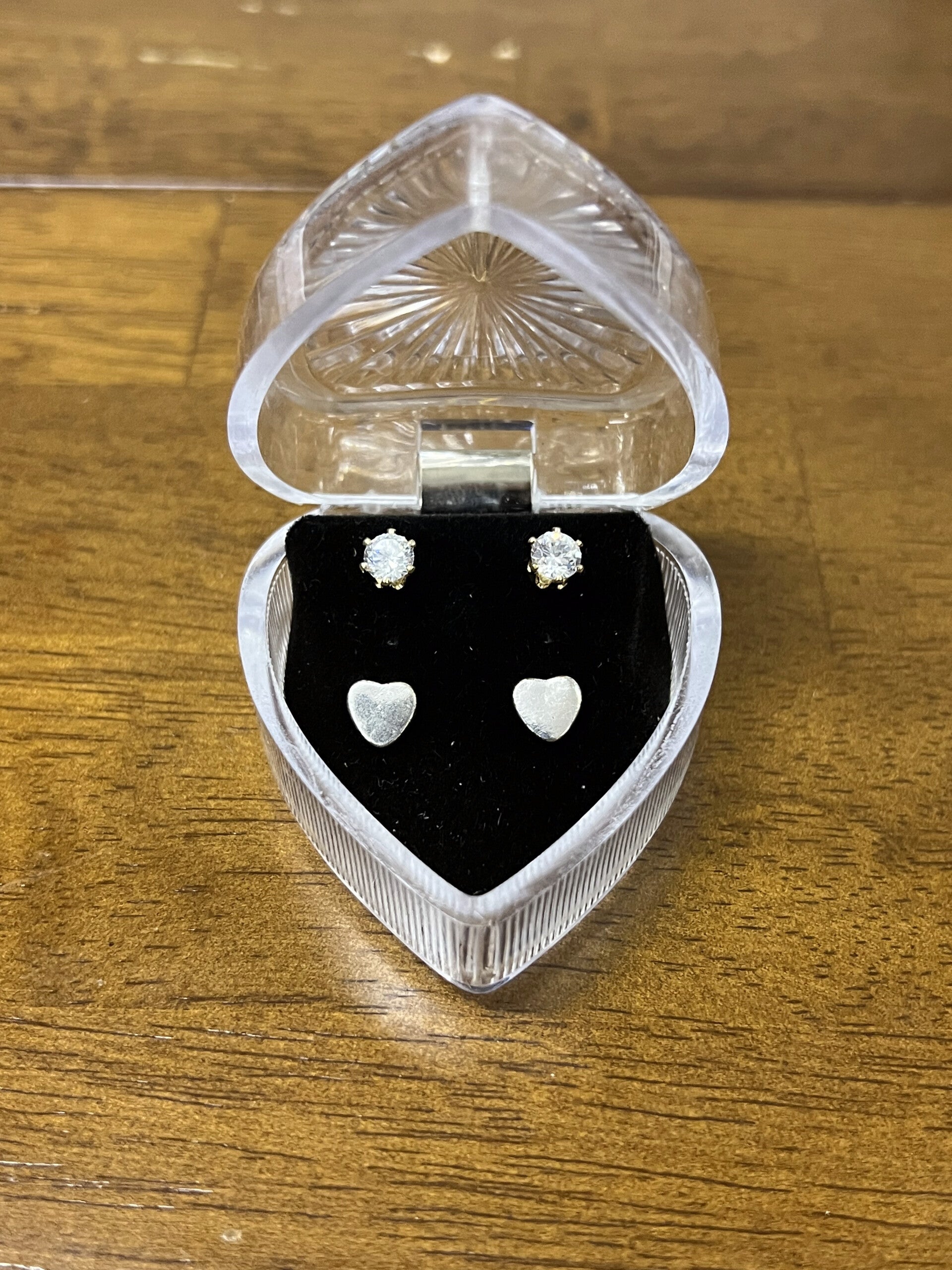 Two-Pair Heart Earrings Gift Set – Silver Heart & Gold Dipped CZ