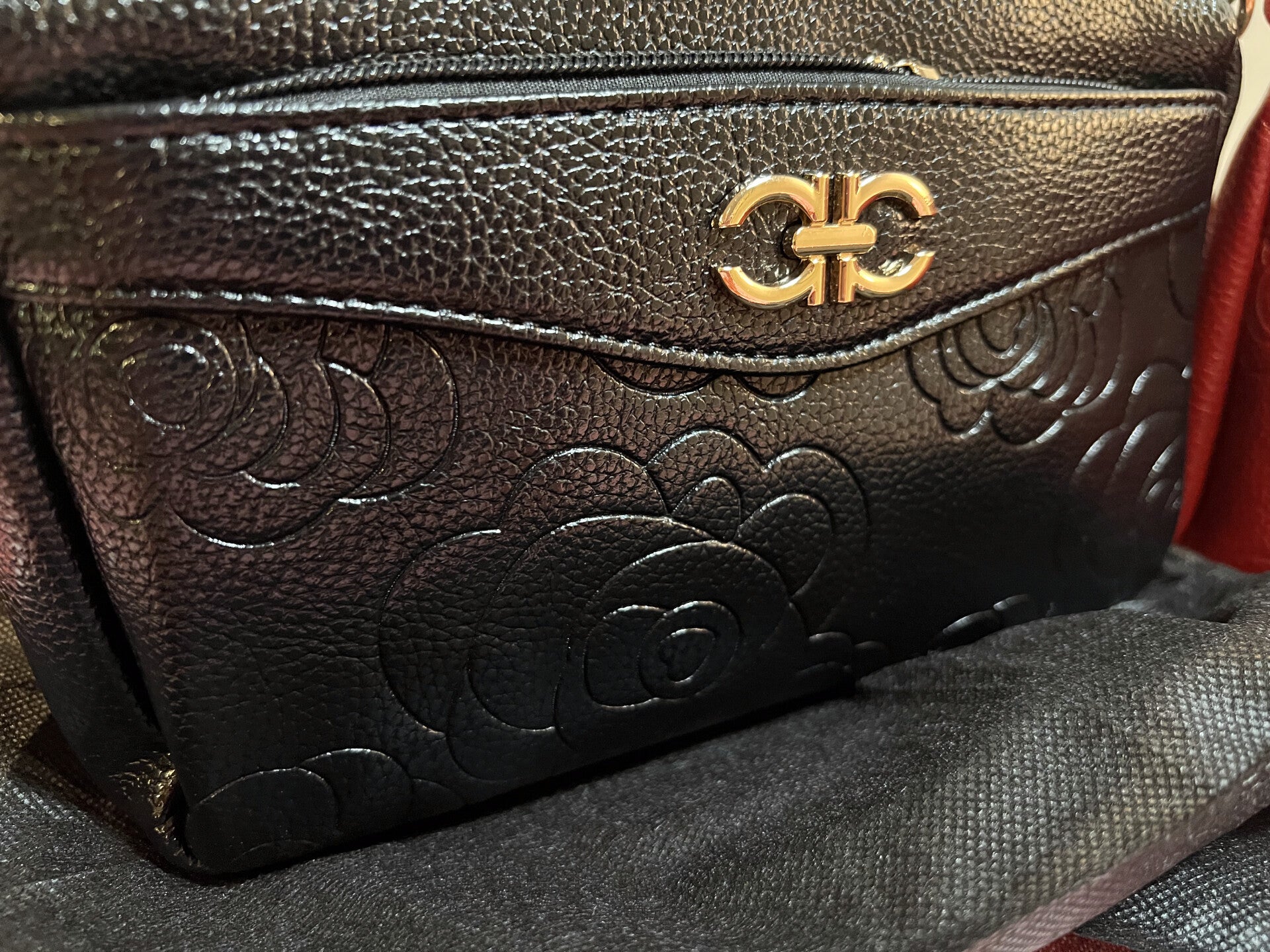 Small Black or Red Faux Leather Purse – Floral Design - Italian-Inspired