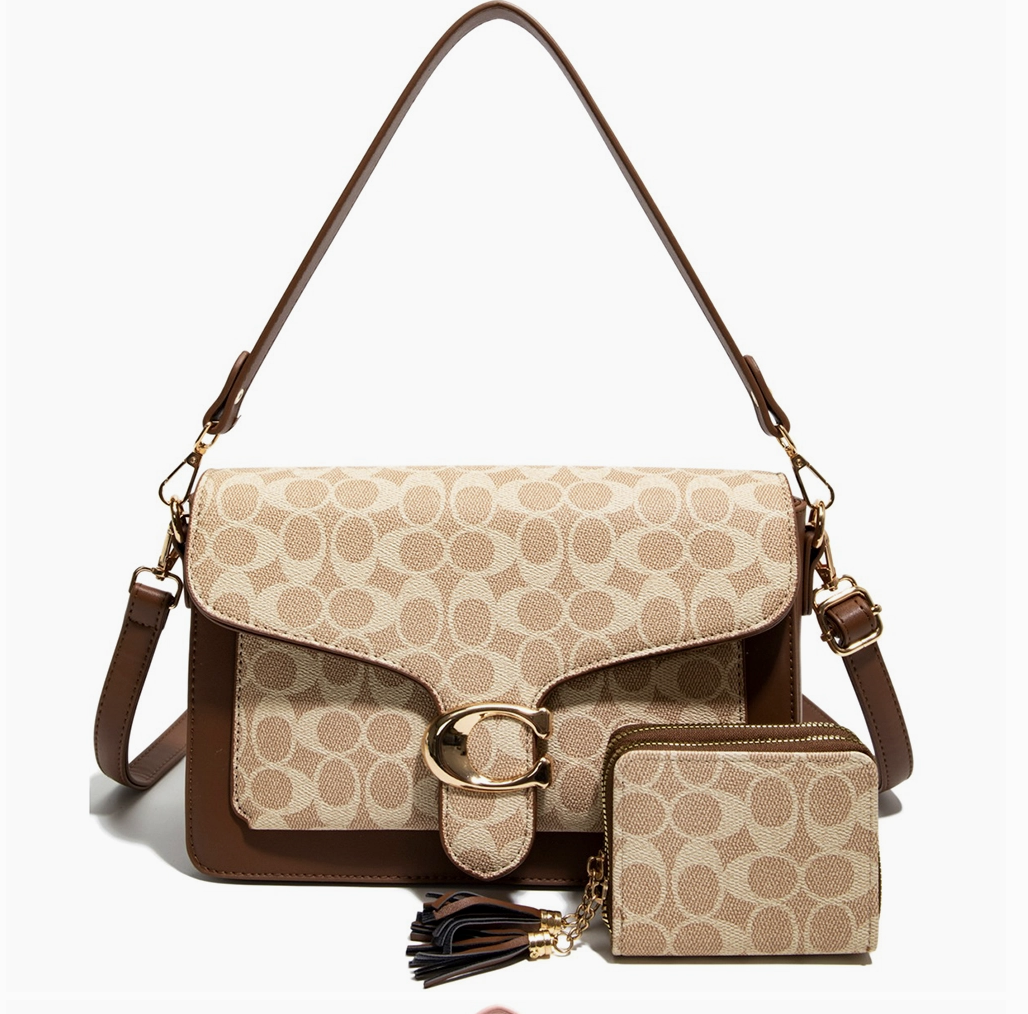 2IN1 Oval Printed Shoulder Bag W Wallet Set