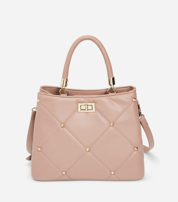 Studded Hobo Satchel Purse Trendy Trapped Design Handbag