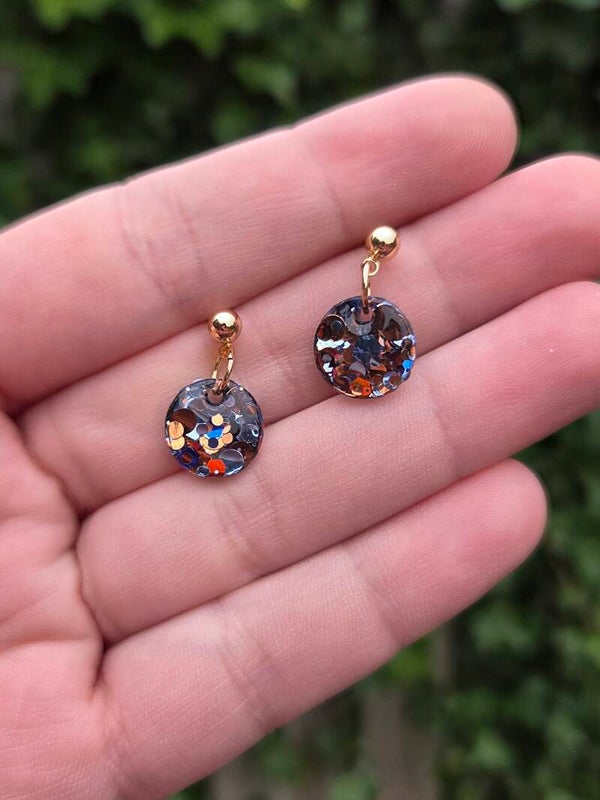Blue brown glitter dots