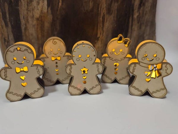 Beleuchtete Lebkuchenfiguren aus Holz als Set oder einzeln