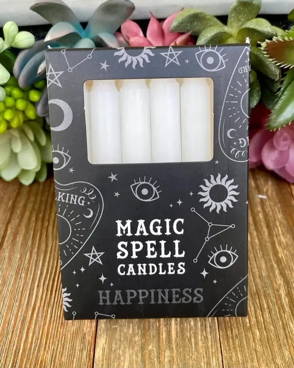 SET OF 12 WHITE 'HAPPINESS' SPELL CANDLES