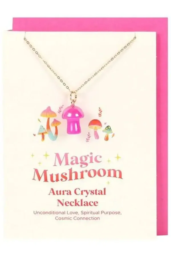 Pink Aura Crystal Mushroom Necklace Greeting Card