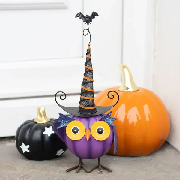 Witch Hat on a Purple Metal Owl Ornament