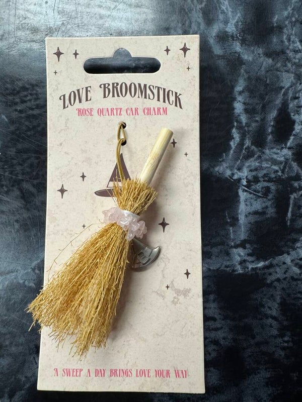 Love Broomstick Car Charm: Rose Quartz