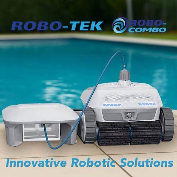 Robo-Tek Robo-Combo All-in-One Cordless Robotic Pool Cleaner With Skimmer. Floor, Walls, Waterline, Surface