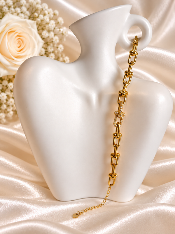 Industriële Schakelarmband met Zirkonia – Moderne Luxe