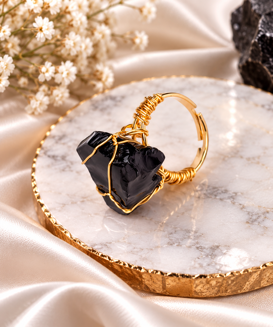 Ring met natuurlijke edelsteen-Obsidiaan