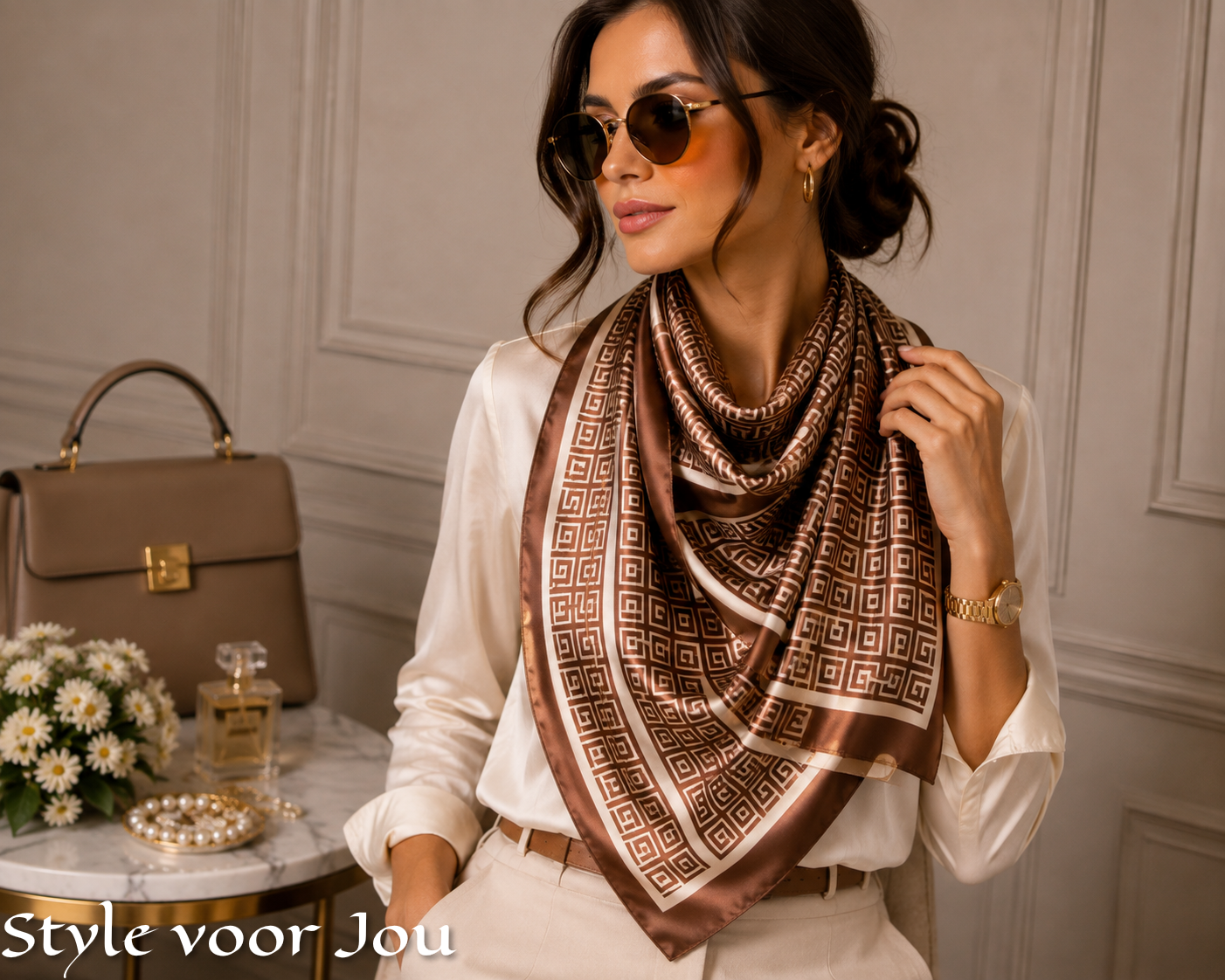 Satijnen sjaaltje Brown Classic