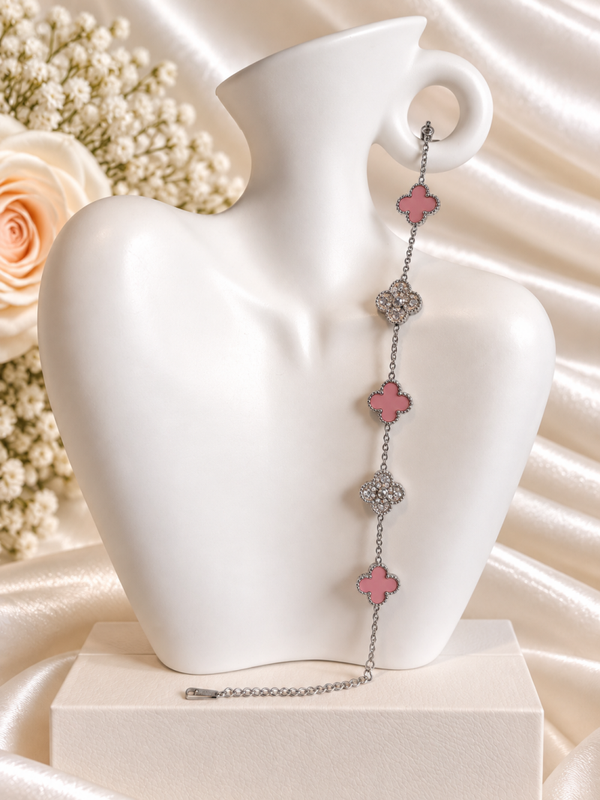 Armband met Roze Klavertjes & Zirkonia – Clover Rose Glamour