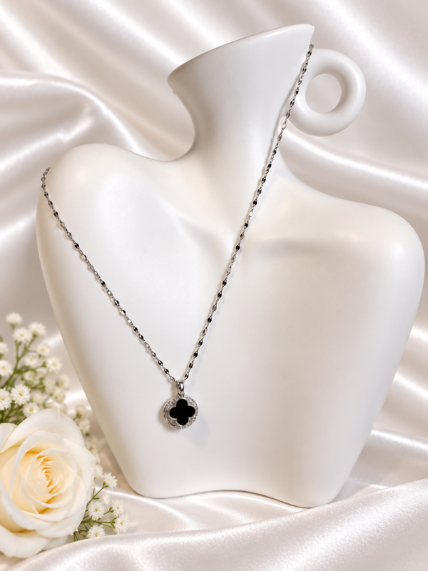 Dubbele Ketting – Zwarte Klaver & Zirkonia