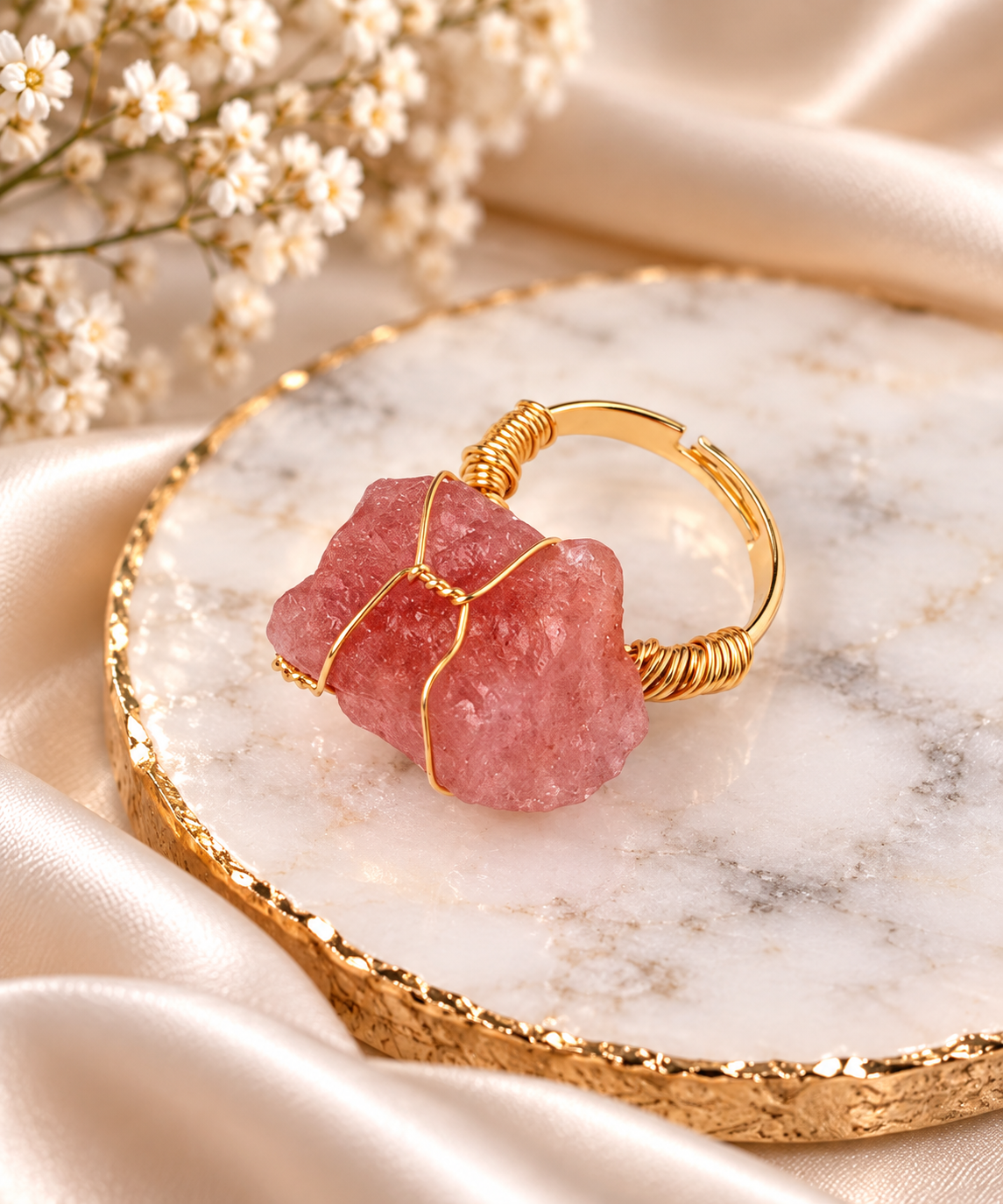 Ring met natuurlijke edelsteen-Aardbeienkwarts