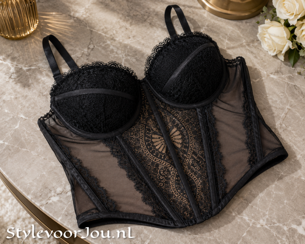 🖤 Elegante zwarte korset met kant