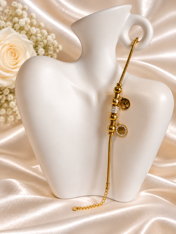 Gouden Bedelarmband "Levensboom" met Kristallen – Elegante Schoonheid