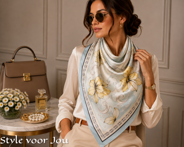 Satijnen sjaaltje Floral Mint
