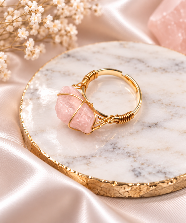 Ring met natuurlijke edelsteen-Rozenkwarts