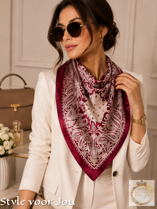 Satijnen sjaaltje Bordeaux Paisley