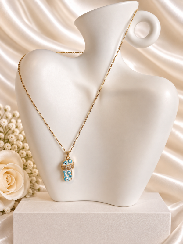 Gouden Ketting Slipper met Boze Oog (Evil Eye) & Zirkonia
