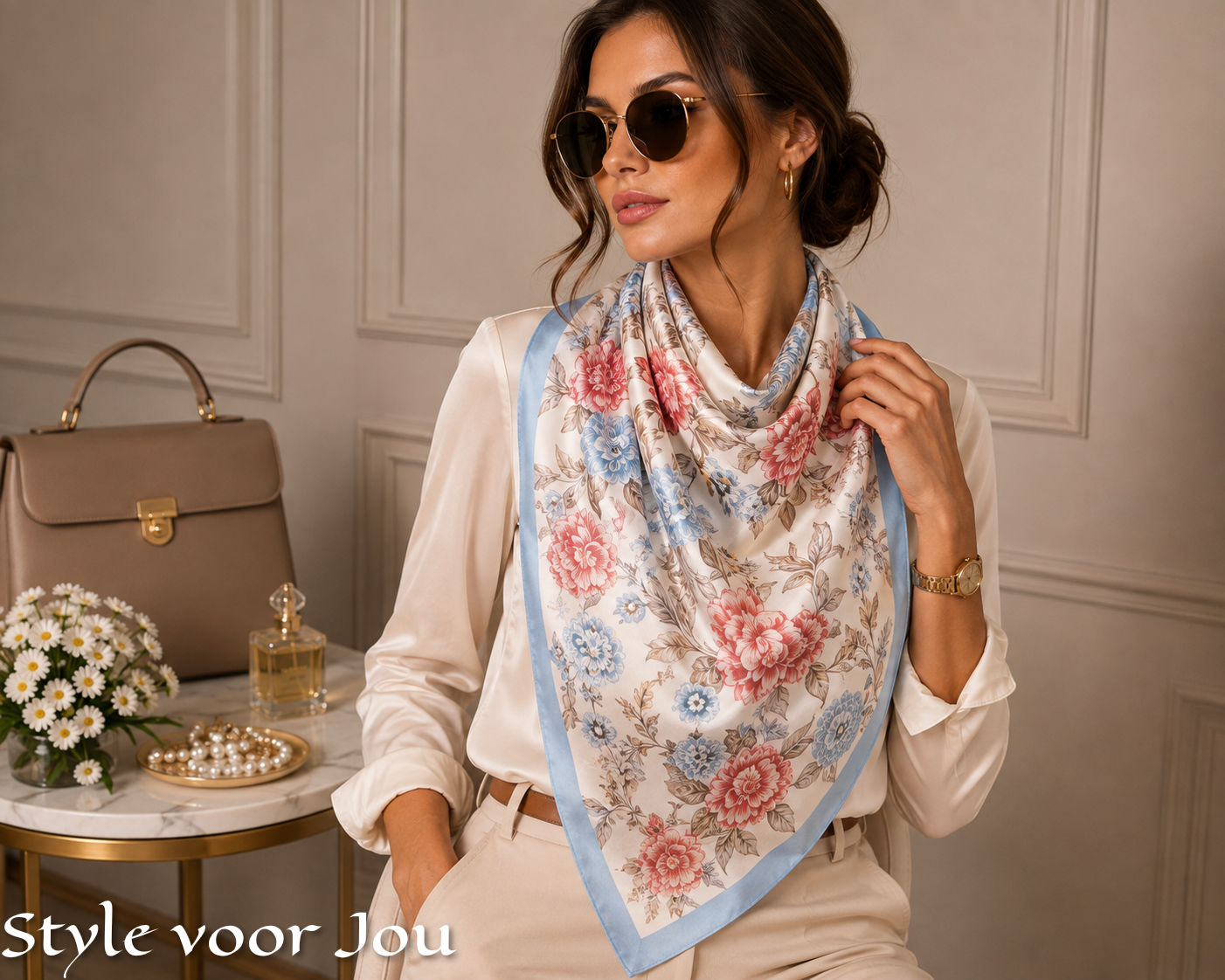 Satijnen sjaaltje Floral Pastel