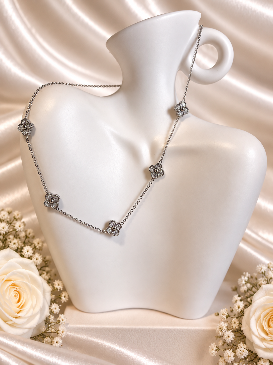 Zilveren Ketting-Guilloché Klavertjes Alhambra ✨