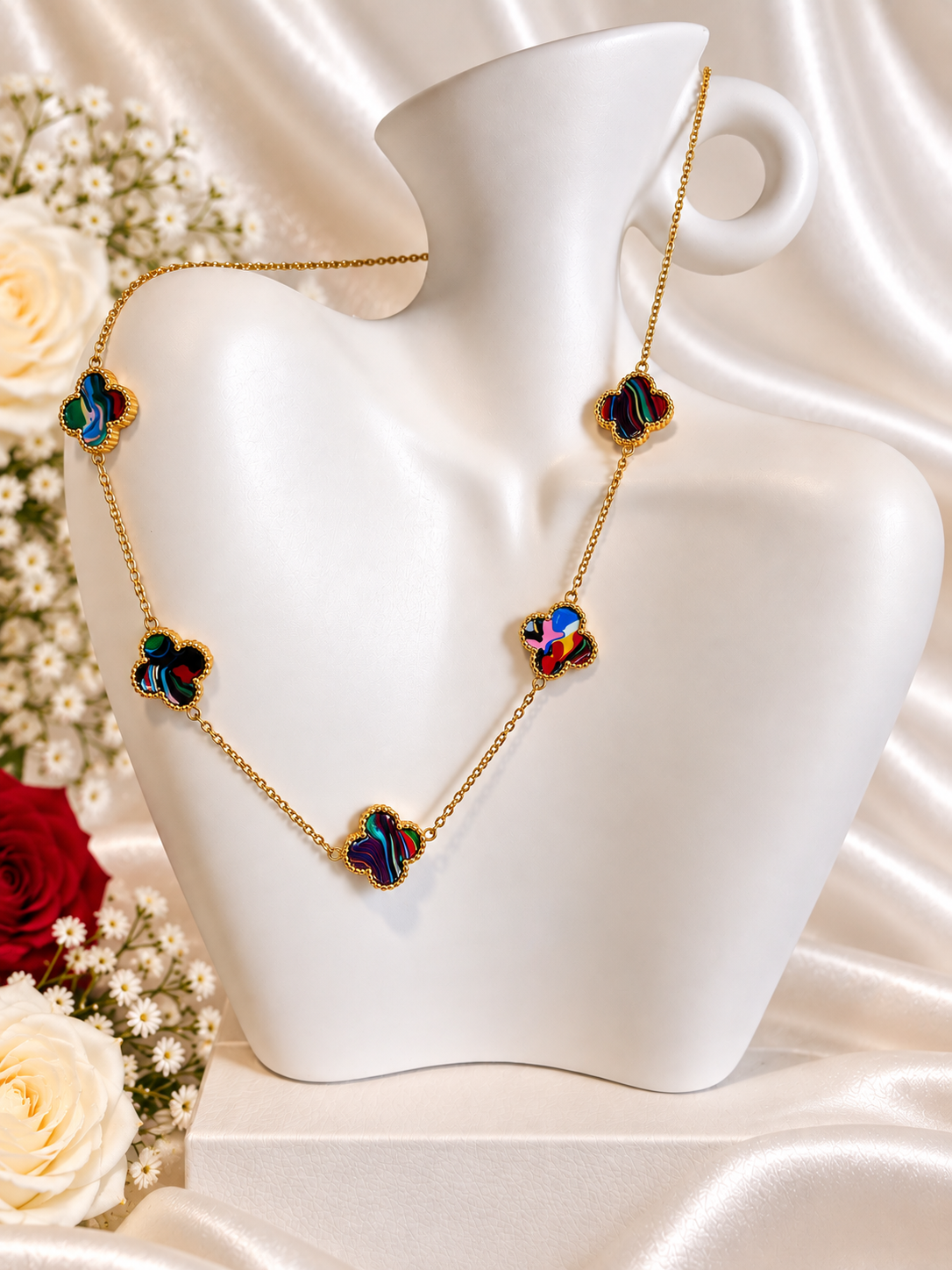 Ketting Gekleurde Marmer Klavertjes Alhambra