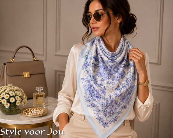 Satijnen sjaaltje Butterfly Blue/Roze