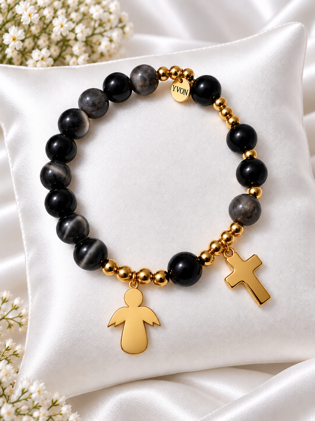 Armband met Zwart-Grijs Tijgeroog(426)