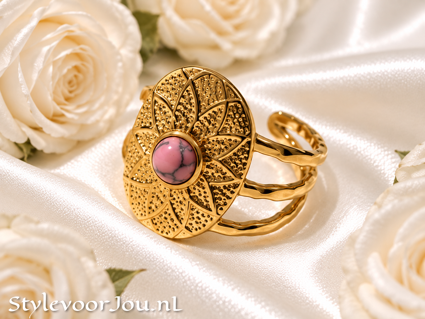 Brede Verstelbare Ring Mandala – Goud