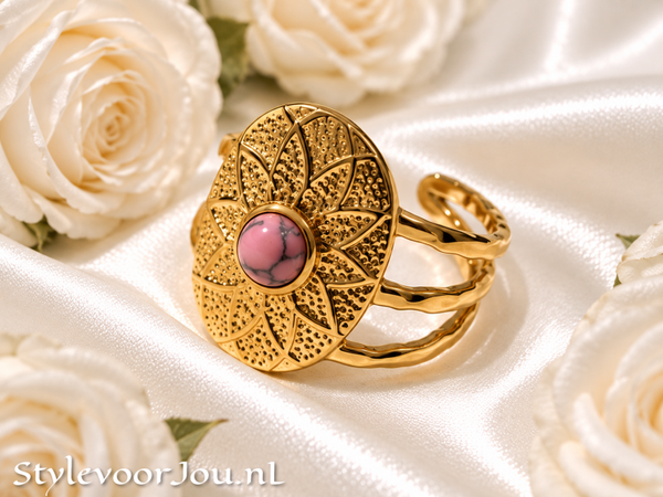 Brede Verstelbare Ring Mandala – Goud