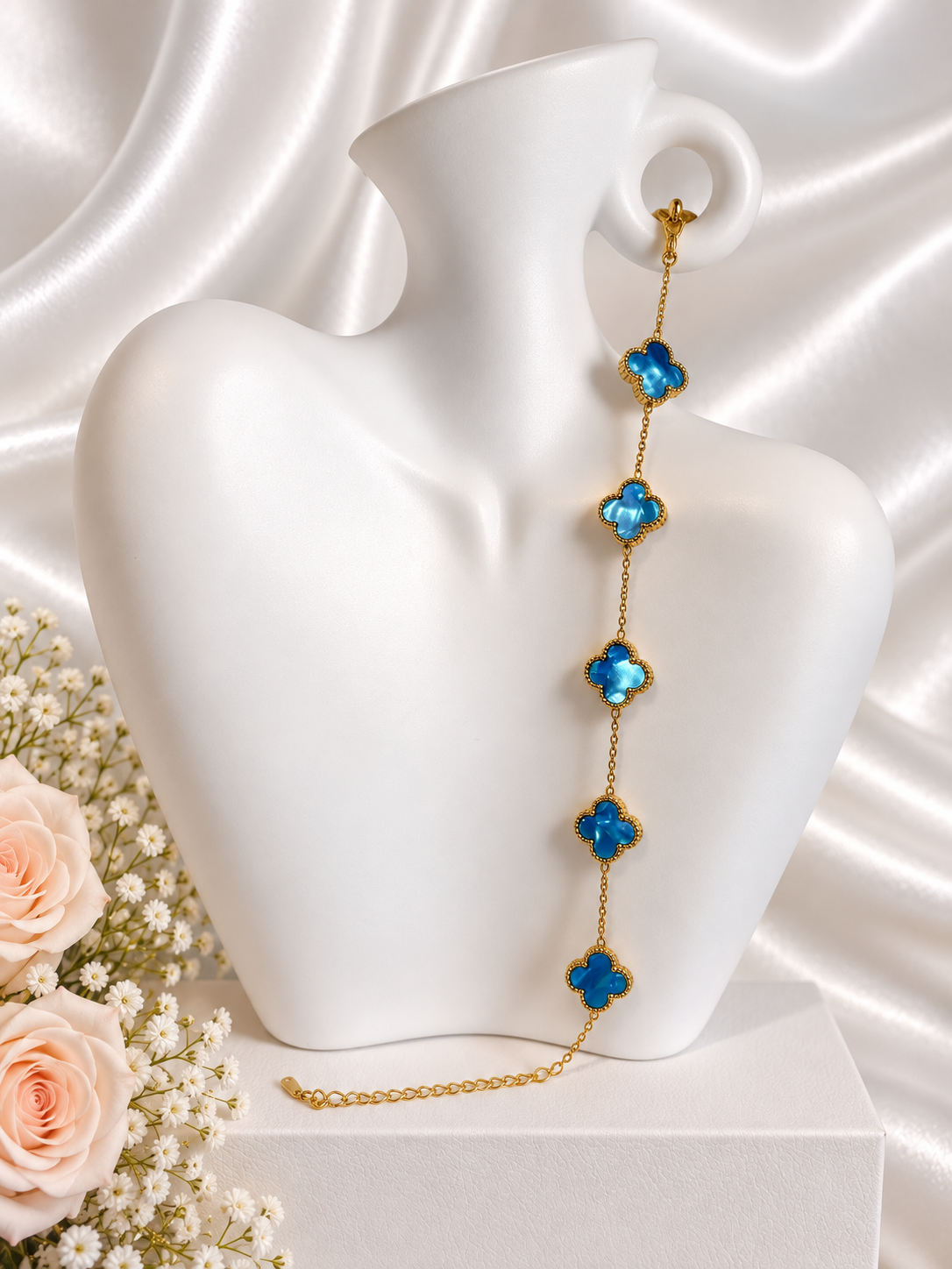 Gouden Armband – Ocean Blue Klavertjes Alhambra