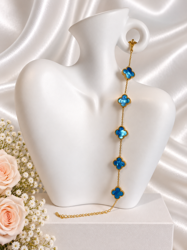 Gouden Armband – Ocean Blue Klavertjes Alhambra