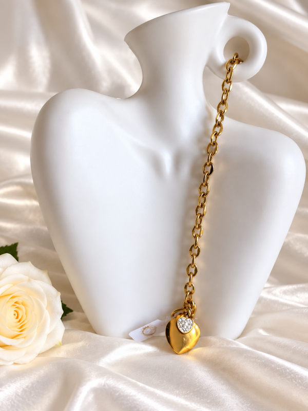 Nieuwe Gouden Schakelarmband met Hart & Toggle Sluiting (18 cm)
