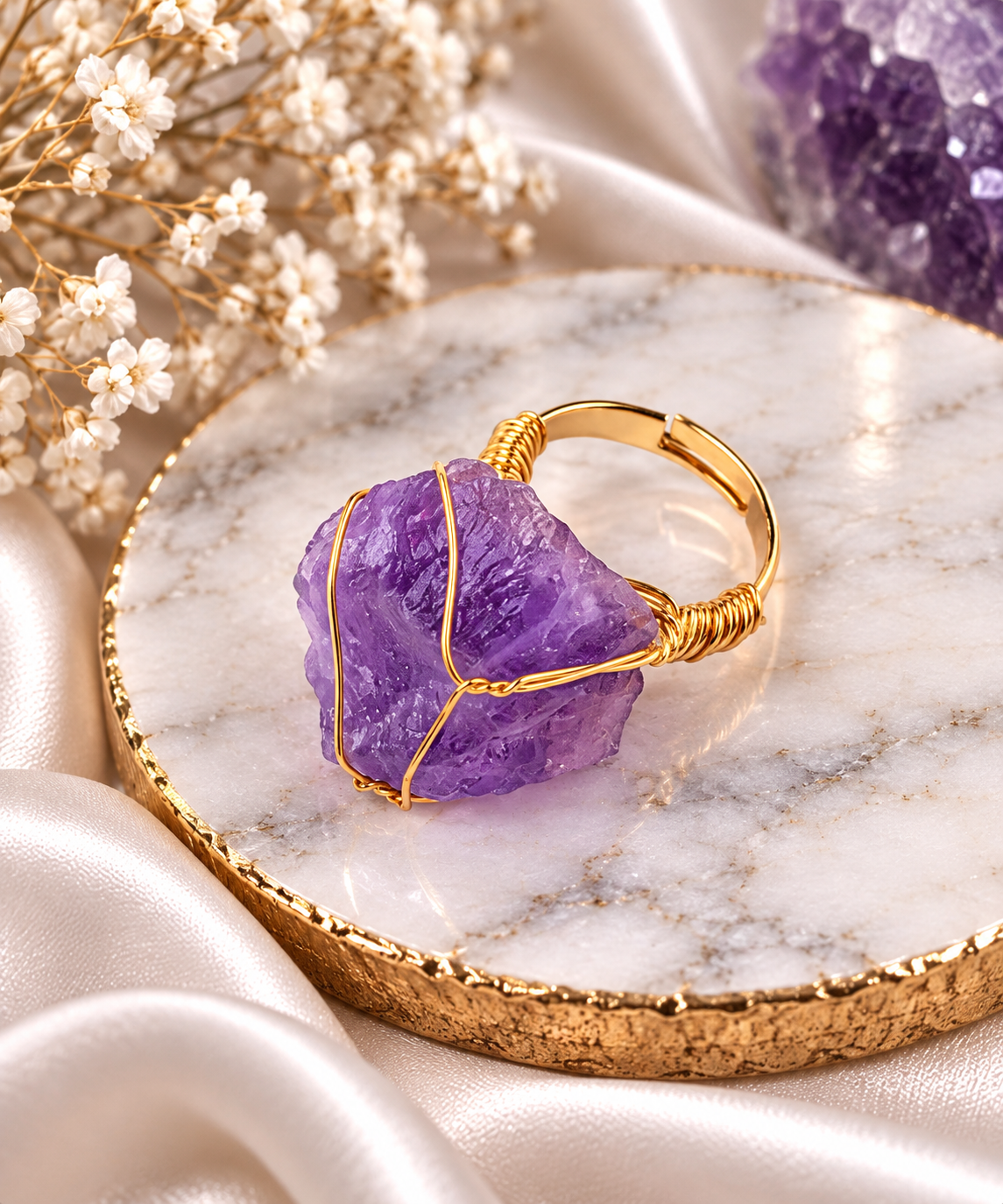 Ring met natuurlijke edelsteen-Amethist