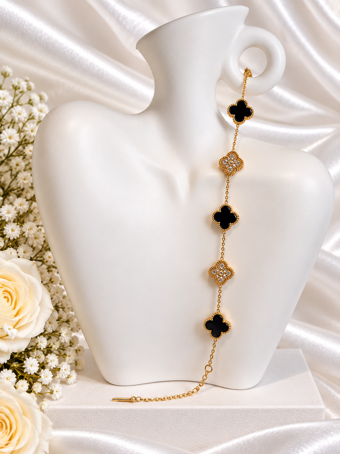 Nieuwe Gouden Armband Klavertjes – Zwart & Zirkonia✨