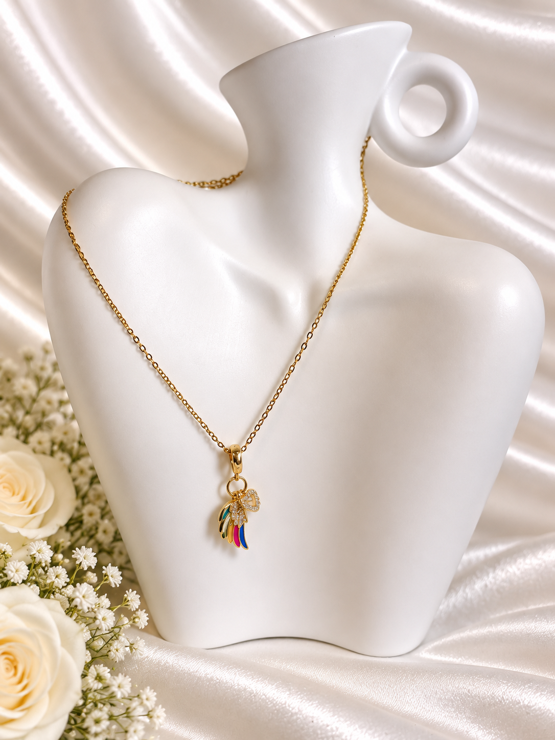 Gouden Ketting-Gekleurde Vleugel & Zirkonia Hartje