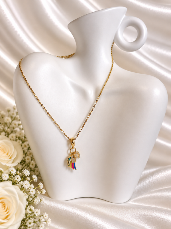 Gouden Ketting-Gekleurde Vleugel & Zirkonia Hartje