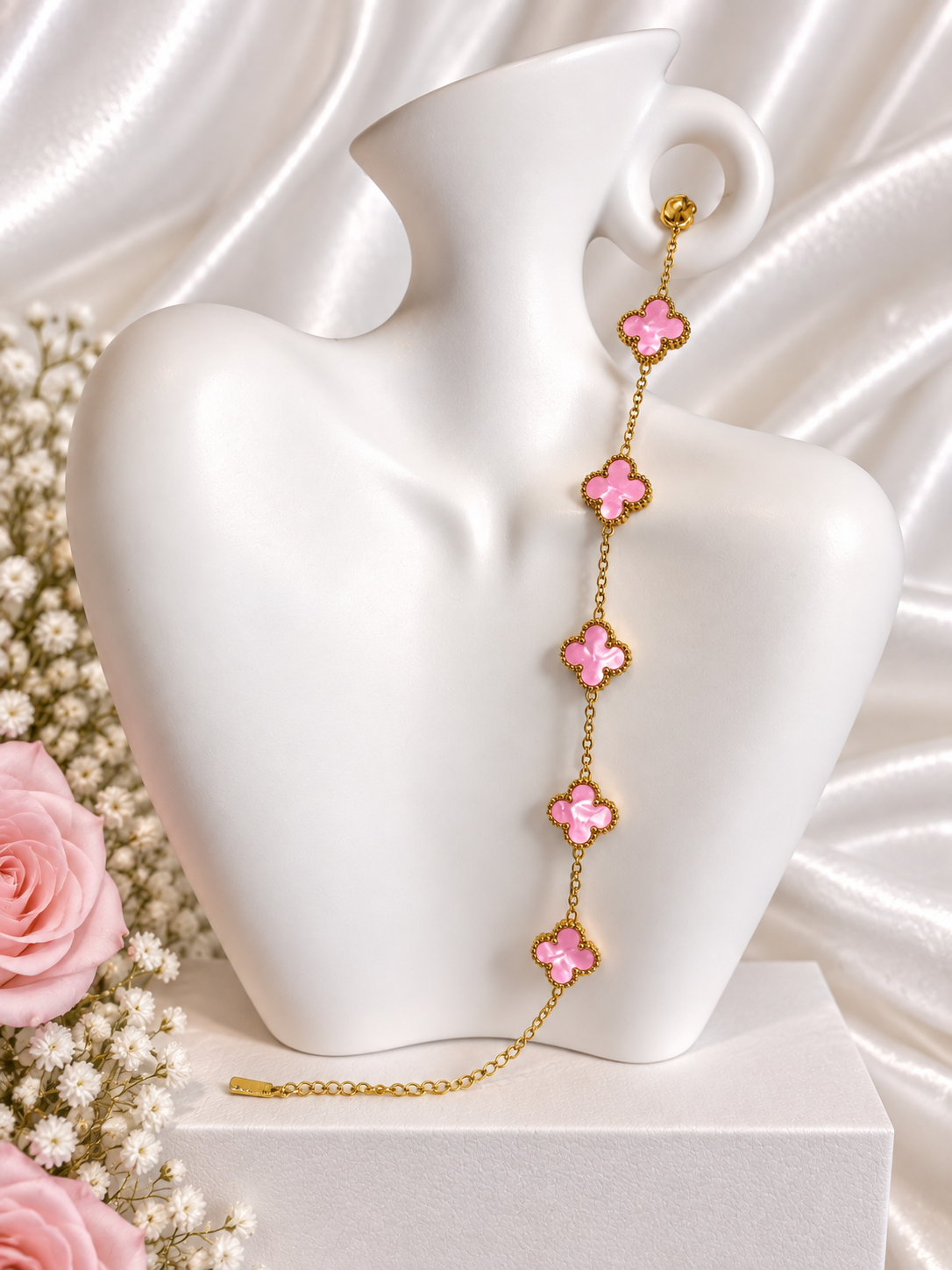 Gouden Armband Candy Pink Klavertjes Alhambra