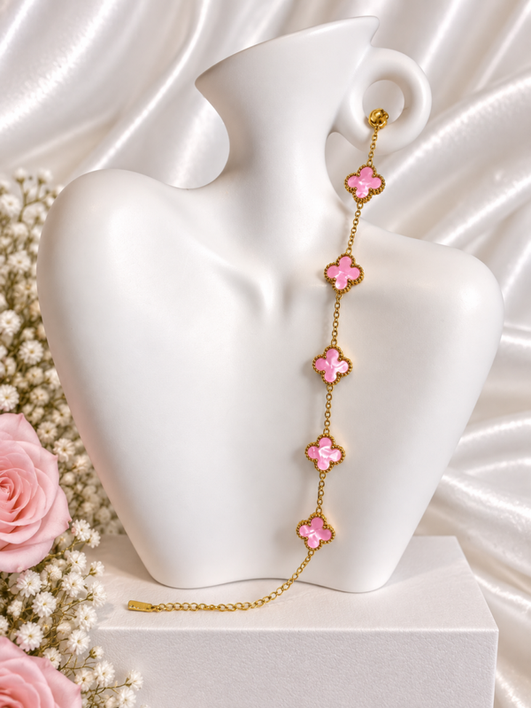 Gouden Armband Candy Pink Klavertjes Alhambra