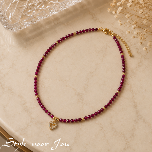 🩷Een stijlvolle ketting van roze tijgeroog en agaat