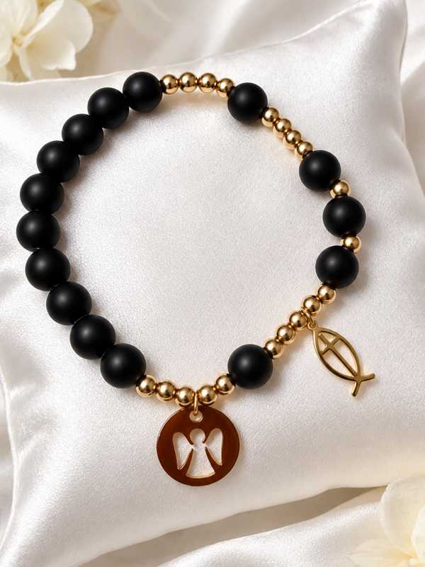 Armband met Zwarte Natuurlijke Agaat(393)