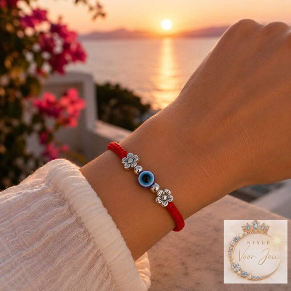🌸 Verstelbaar armbandje met bloem en beschermend oog