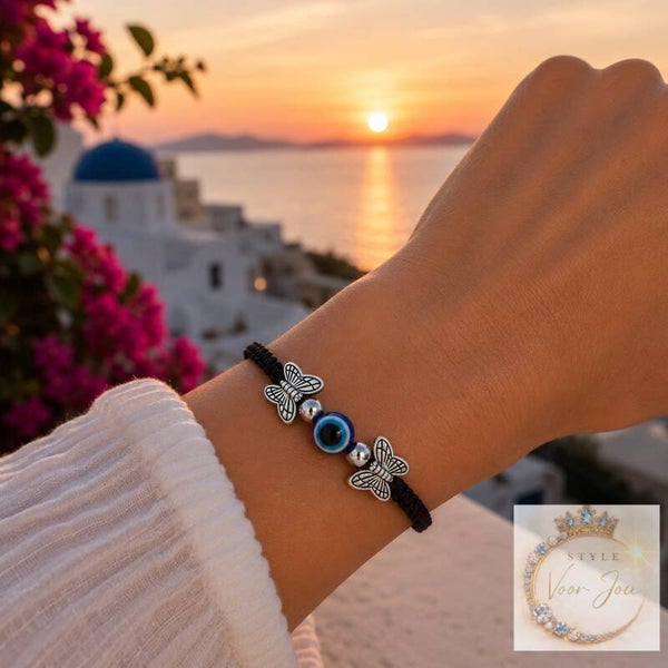 🦋 Verstelbaar armbandje met vlinder en beschermend oog