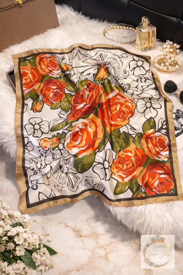 Satijnen sjaaltje Orange Roses