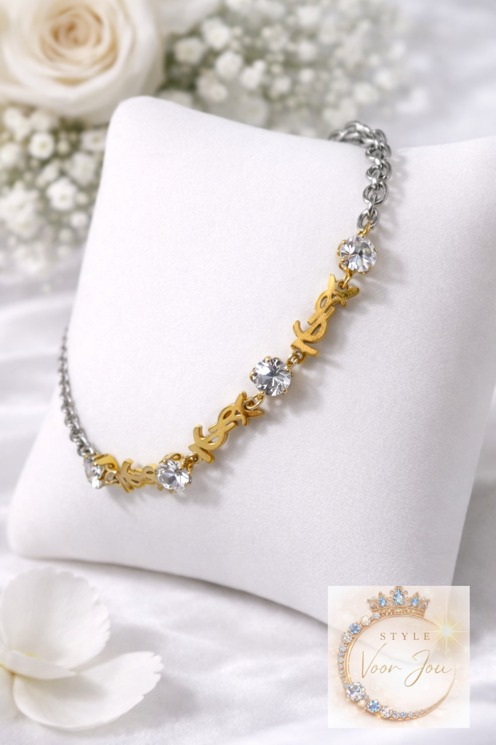 Tweekleurige armband met prachtige kristallen